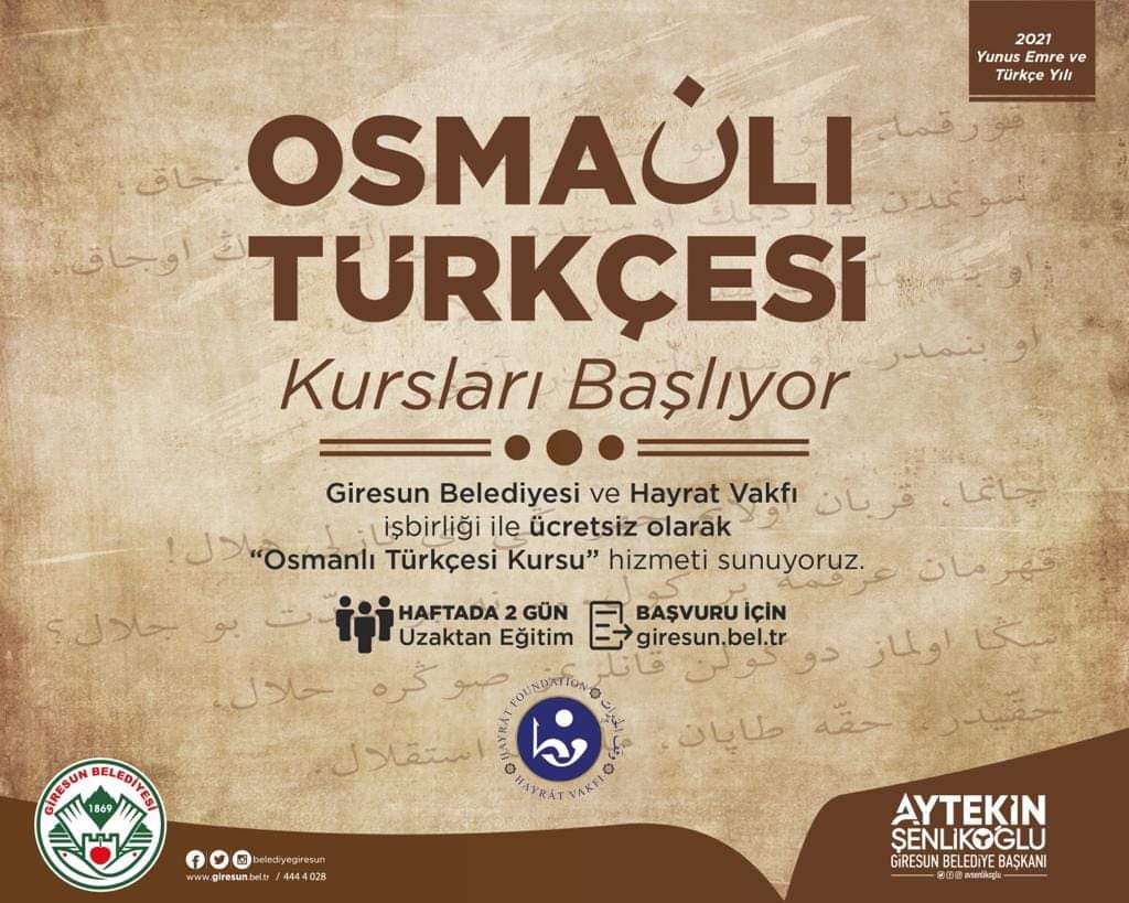 Ücretsiz “Osmanlı Türkçesi” kurslarımız başlıyor…