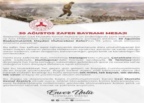 Vali Ünlü’nün 30 Ağustos Zafer Bayramı Mesajı