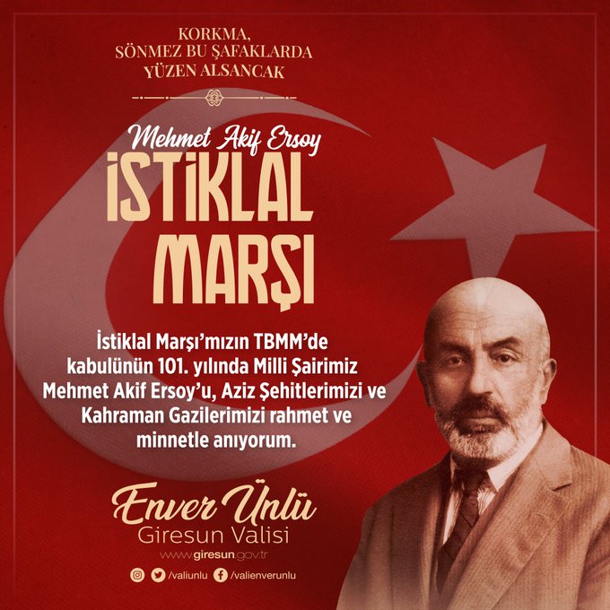 Vali Ünlü’nün “12 Mart İstiklal Marşı’nın Kabulü ve Mehmet Akif Ersoy’u Anma Günü” Mesajı
