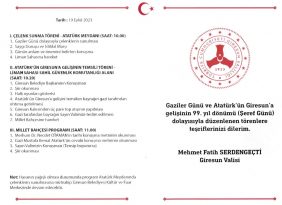 19 Eylül Gaziler Günü ve Atatürk’ün Giresun’a Gelişinin 99. Yıl Dönümü Programı Belli Oldu