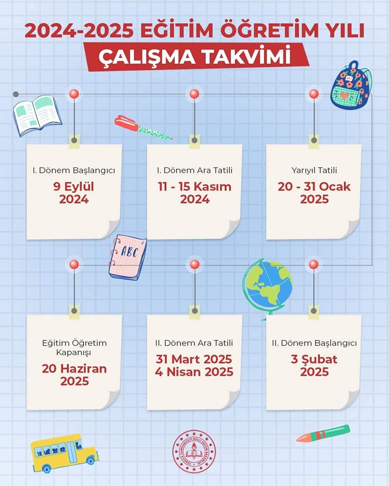 2024-2025 EĞİTİM ÖĞRETİM YILI TAKVİMİ AÇIKLANDI