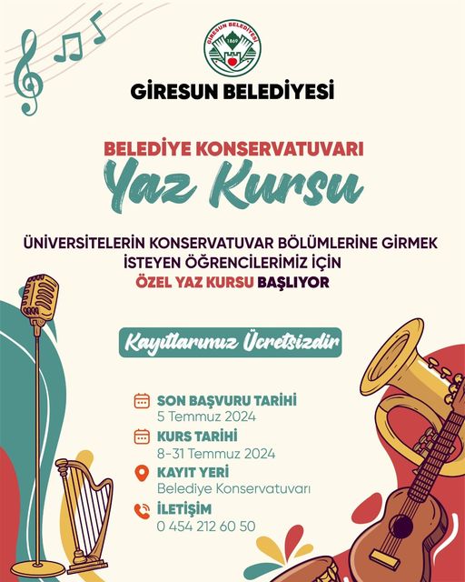 GİRESUN BELEDİYESİ KONSERVATUVARI YAZ KURSU BAŞLIYOR