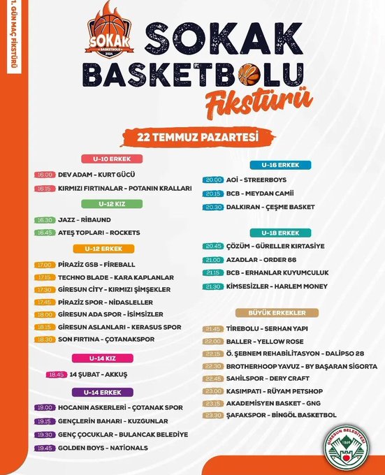 Sokak Basketbolu Turnuvası ilk Gün Fikstürü