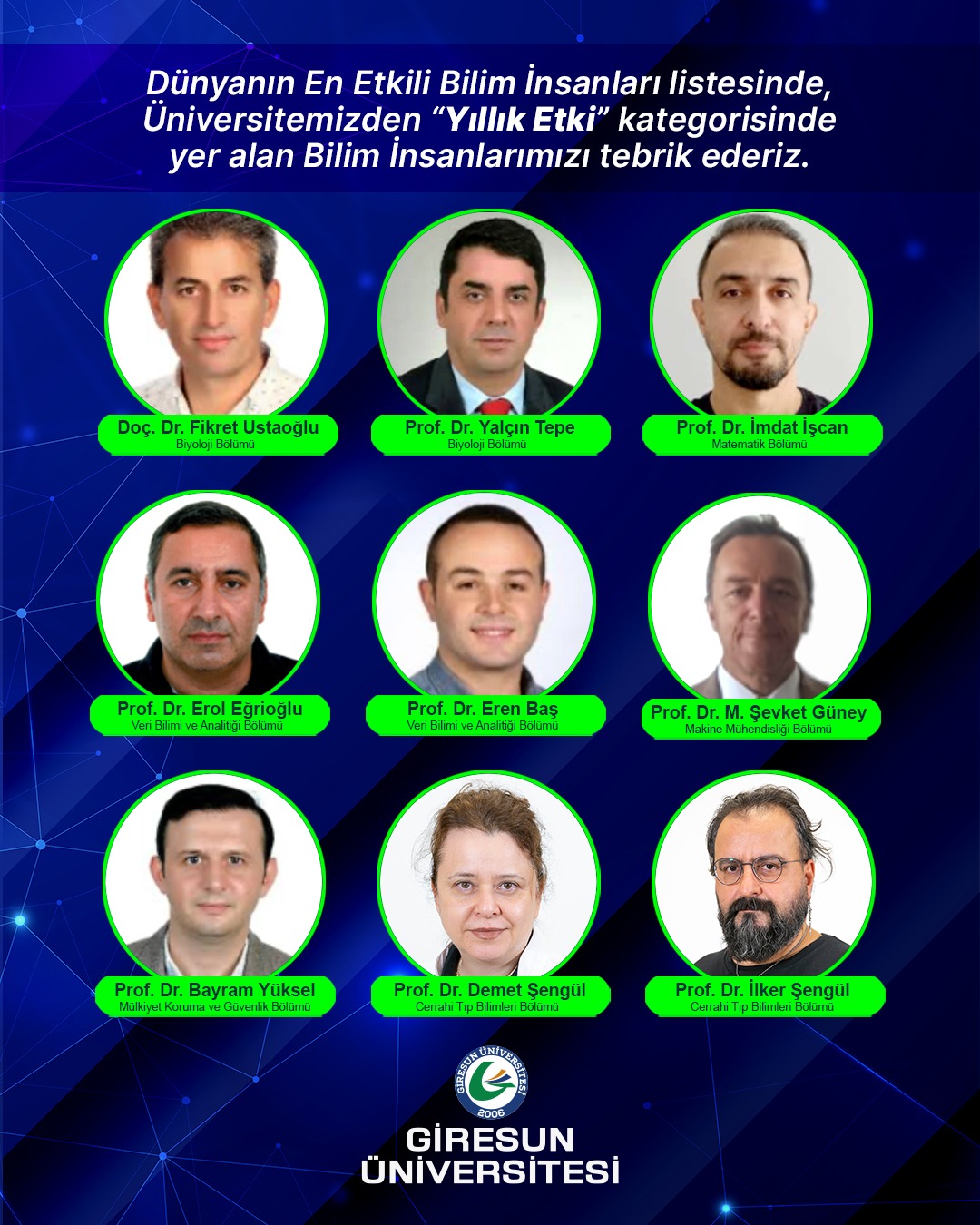 Dünyanın En Etkili Bilim İnsanları Listesi’nde GRÜ’den 12 Öğretim Üyesi Yer Aldı