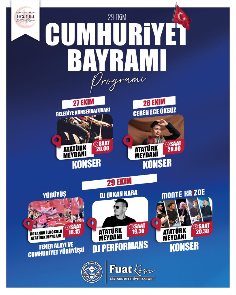 GİRESUN BELEDİYESİ’NDEN DOLU DOLU 29 EKİM PROGRAMI