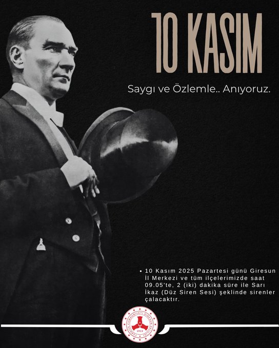 10 Kasım’da İl Genelinde Sirenler Çalacak!