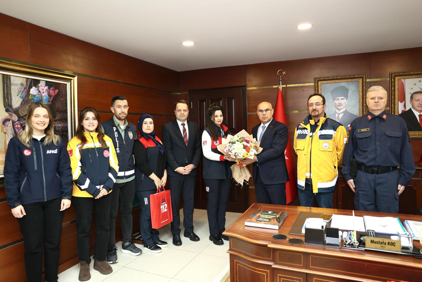 Vali Koç, 112 Acil Çağrı Merkezi Personelini Makamında Ziyaret Etti