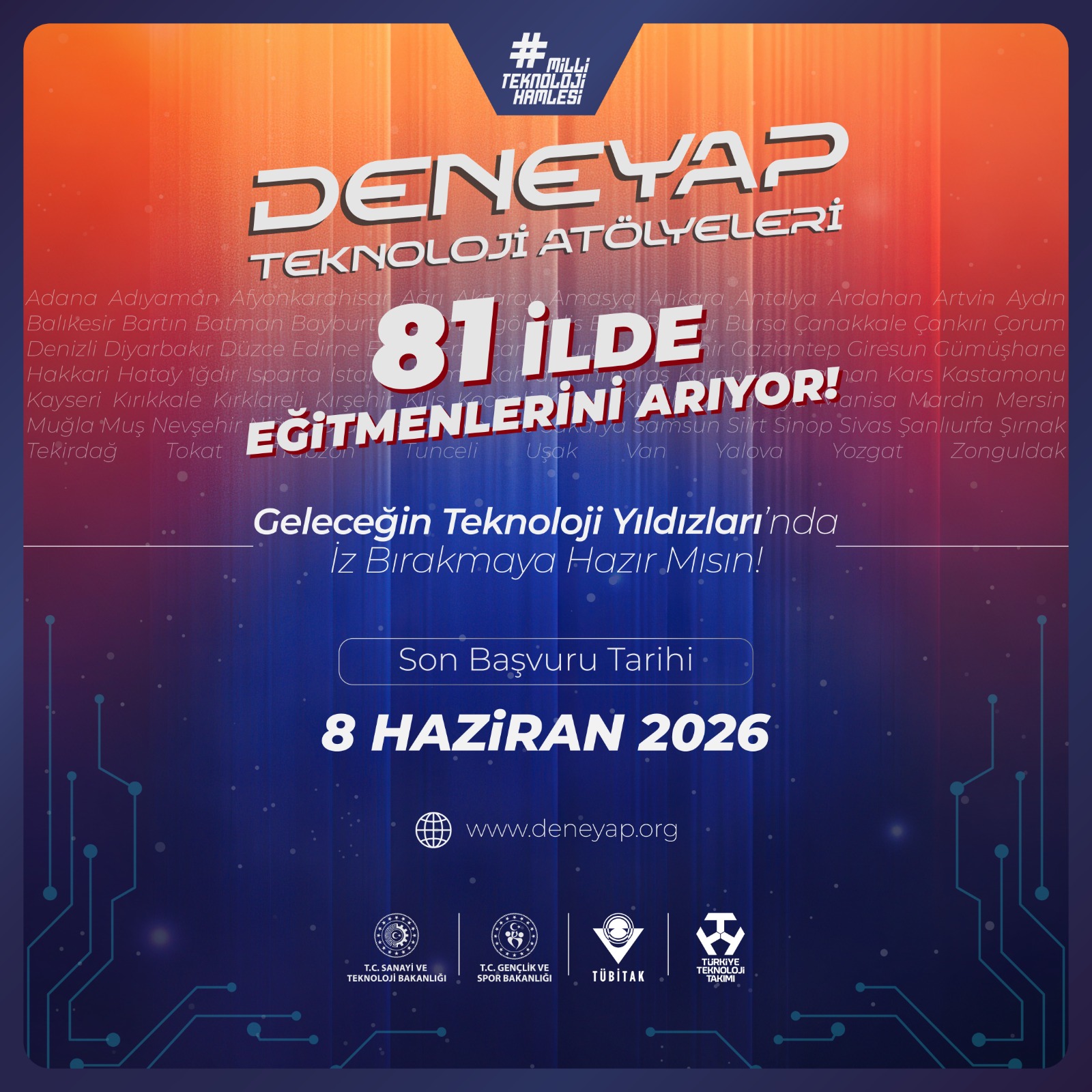DENEYAP TEKNOLOJİ ATÖLYELERİ EĞİTMENLERİNİ ARIYOR!