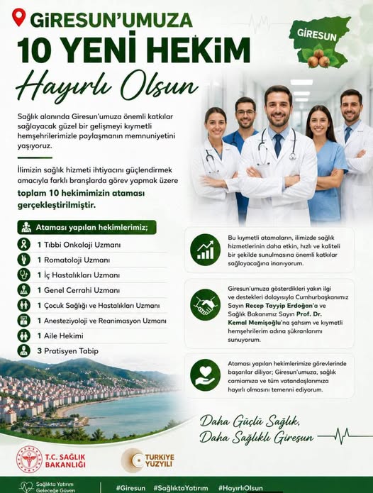 Giresun’a 10 Yeni Hekim Atandı