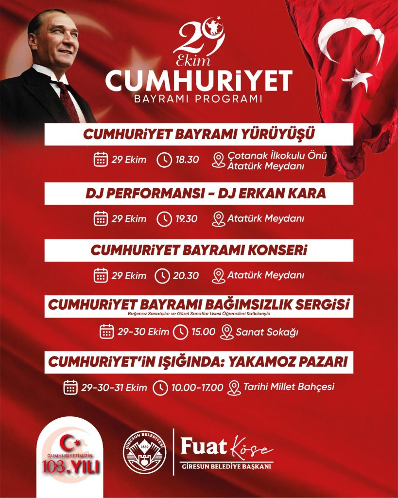 GİRESUN’DA 29 EKİM KUTLAMALARI İÇİN GERİ SAYIM