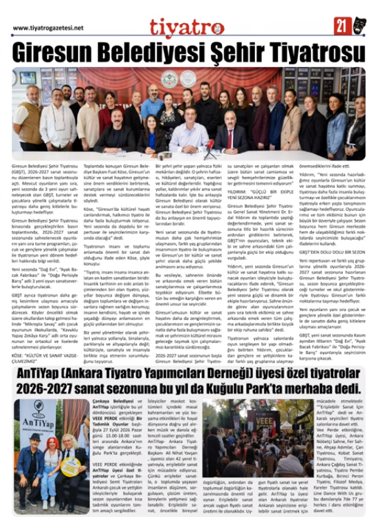 Tiyatro Gazetesi’nin 184. Ekim sayısından Merhaba,